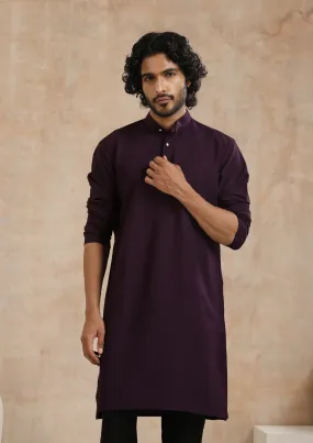 Dobby Textured Solid Men's Long Kurta - Dark Purple