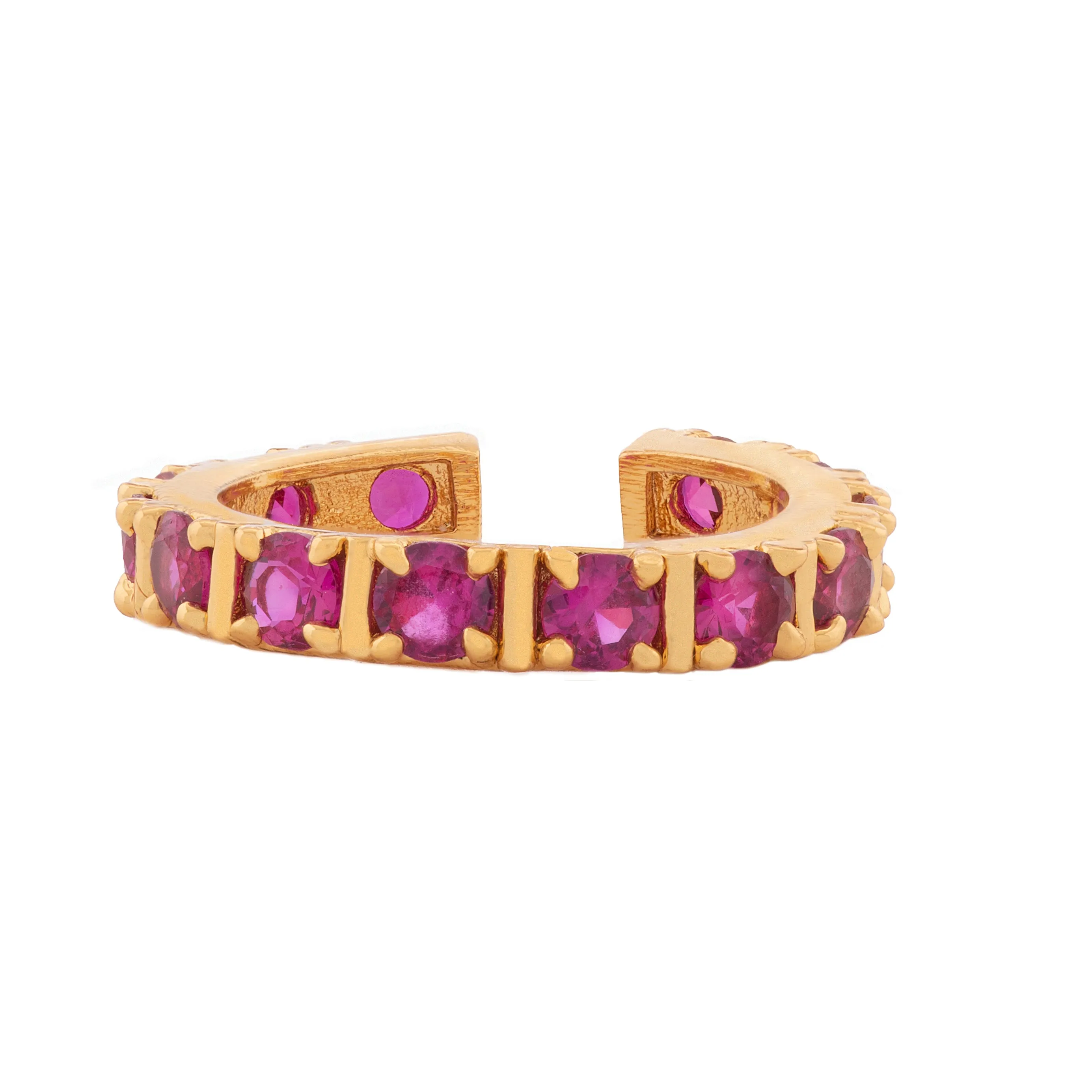 Estele Gold Plated CZ Fancy Multiple Square Designer Band Ring with Pink Stones for Women(Adjustable)