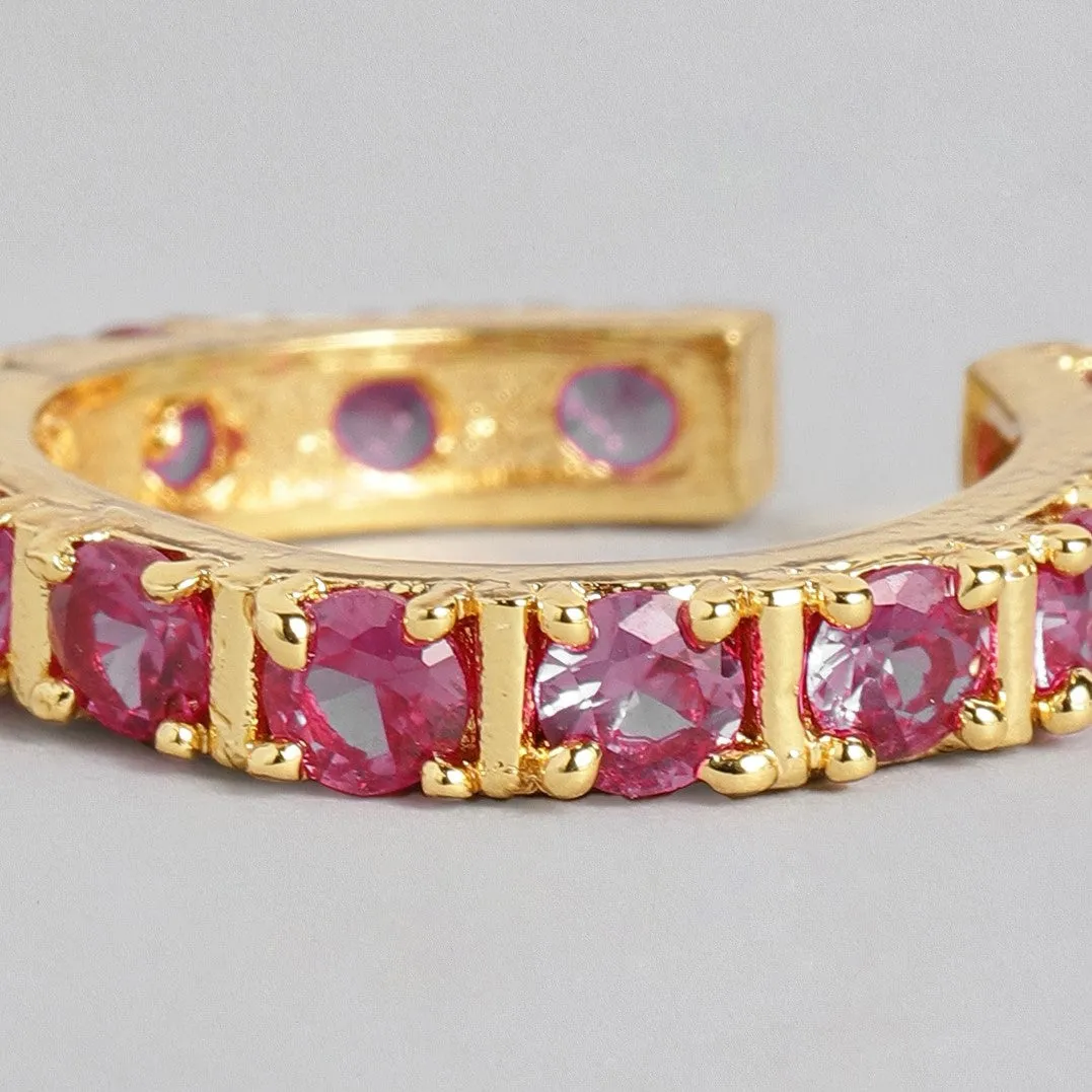 Estele Gold Plated CZ Fancy Multiple Square Designer Band Ring with Pink Stones for Women(Adjustable)