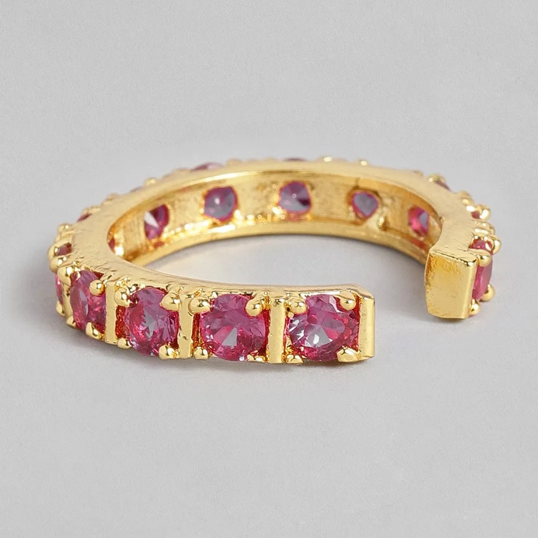 Estele Gold Plated CZ Fancy Multiple Square Designer Band Ring with Pink Stones for Women(Adjustable)