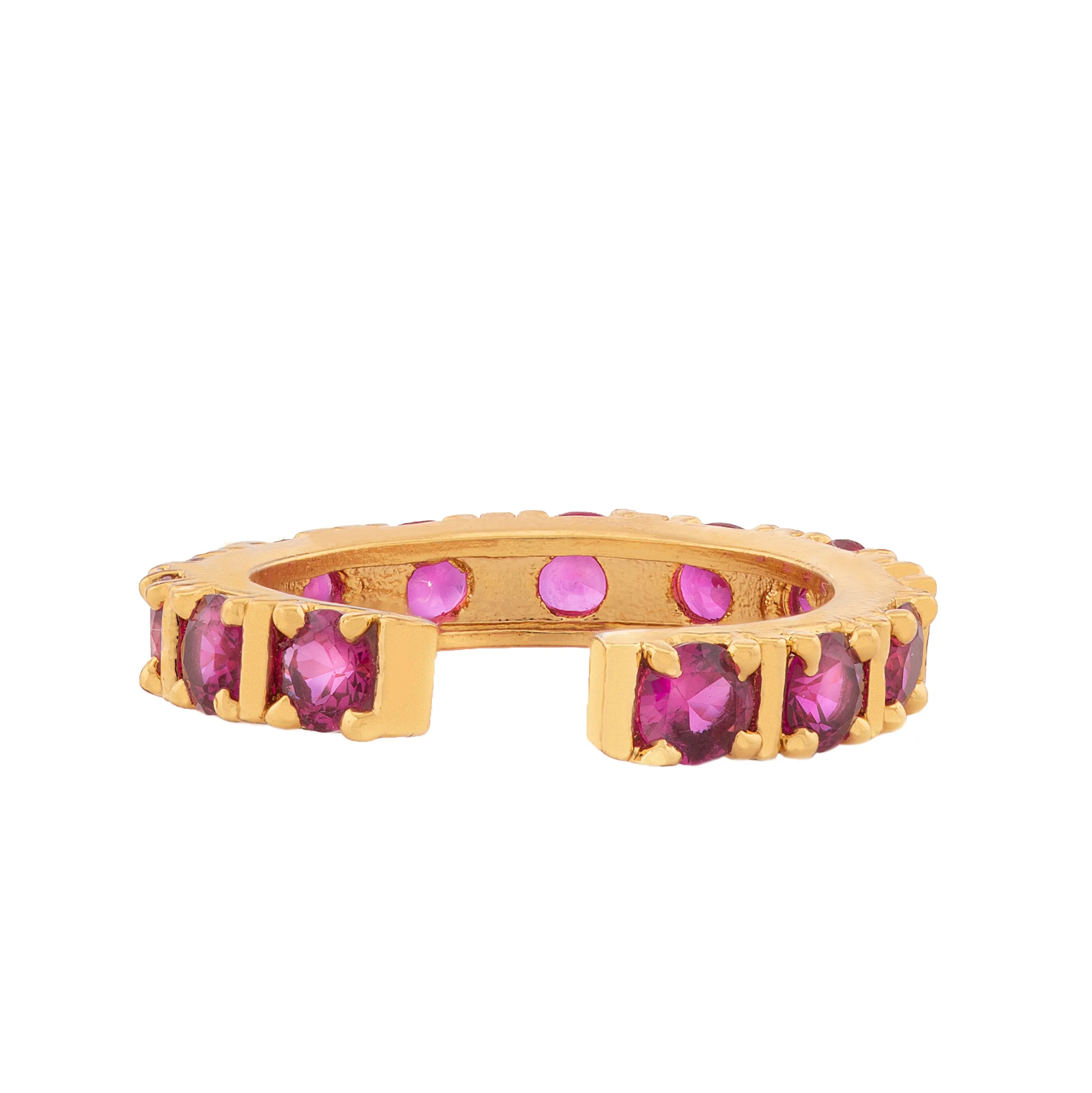 Estele Gold Plated CZ Fancy Multiple Square Designer Band Ring with Pink Stones for Women(Adjustable)