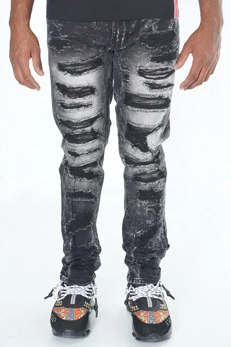 F1734 Frost All Over Shredded Jeans - Black Wash