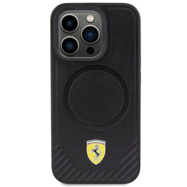 Ferrari Carbon Metal Logo Case with MagSafe for iphone 15 Pro 6.1" Black - FEHMP15LPTEK