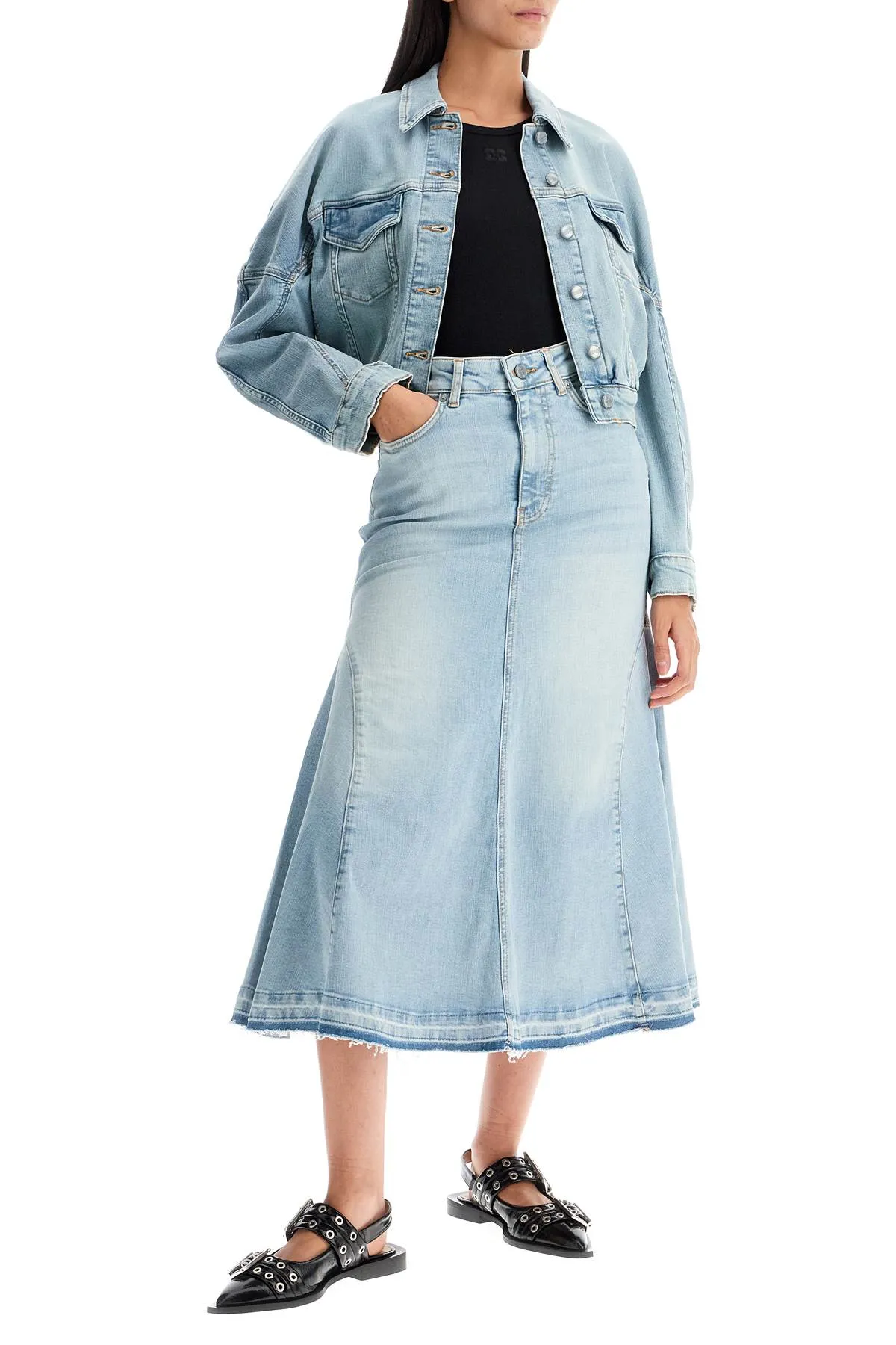 Flared Denim Skirt.