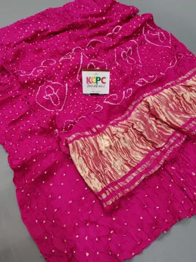 Gaji Silk Bandhani Ekdana Bandhej Saree with Lagdi Patta, NR, KCPC Pink