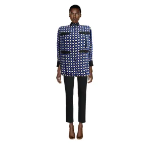 GALANOS 1980's Black, White, and Blue Silk Print Jacket |  L/XL