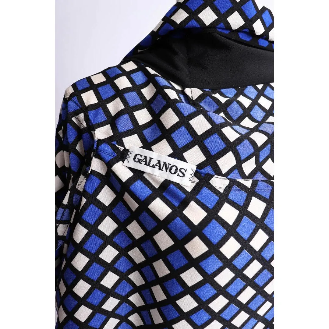 GALANOS 1980's Black, White, and Blue Silk Print Jacket |  L/XL