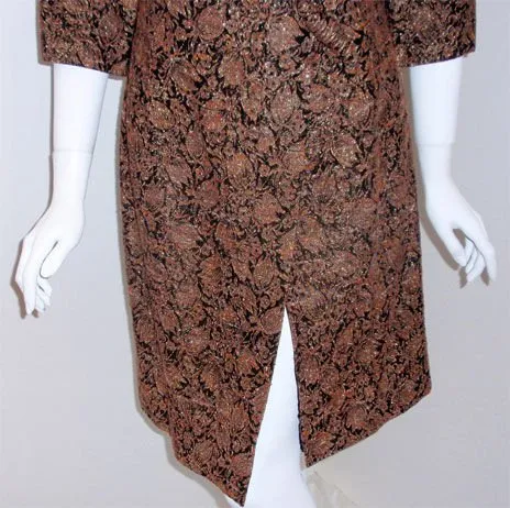 JAMES GALANOS 1960s Gold Brocade Design Evening Coat