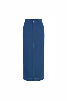 Joanna Pencil Front Slit Cotton Denim Midi Skirt