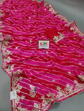 KcPc Latest New launch Pure Tussar silk lahariya gotapatti work Saree With Blouse,AMT