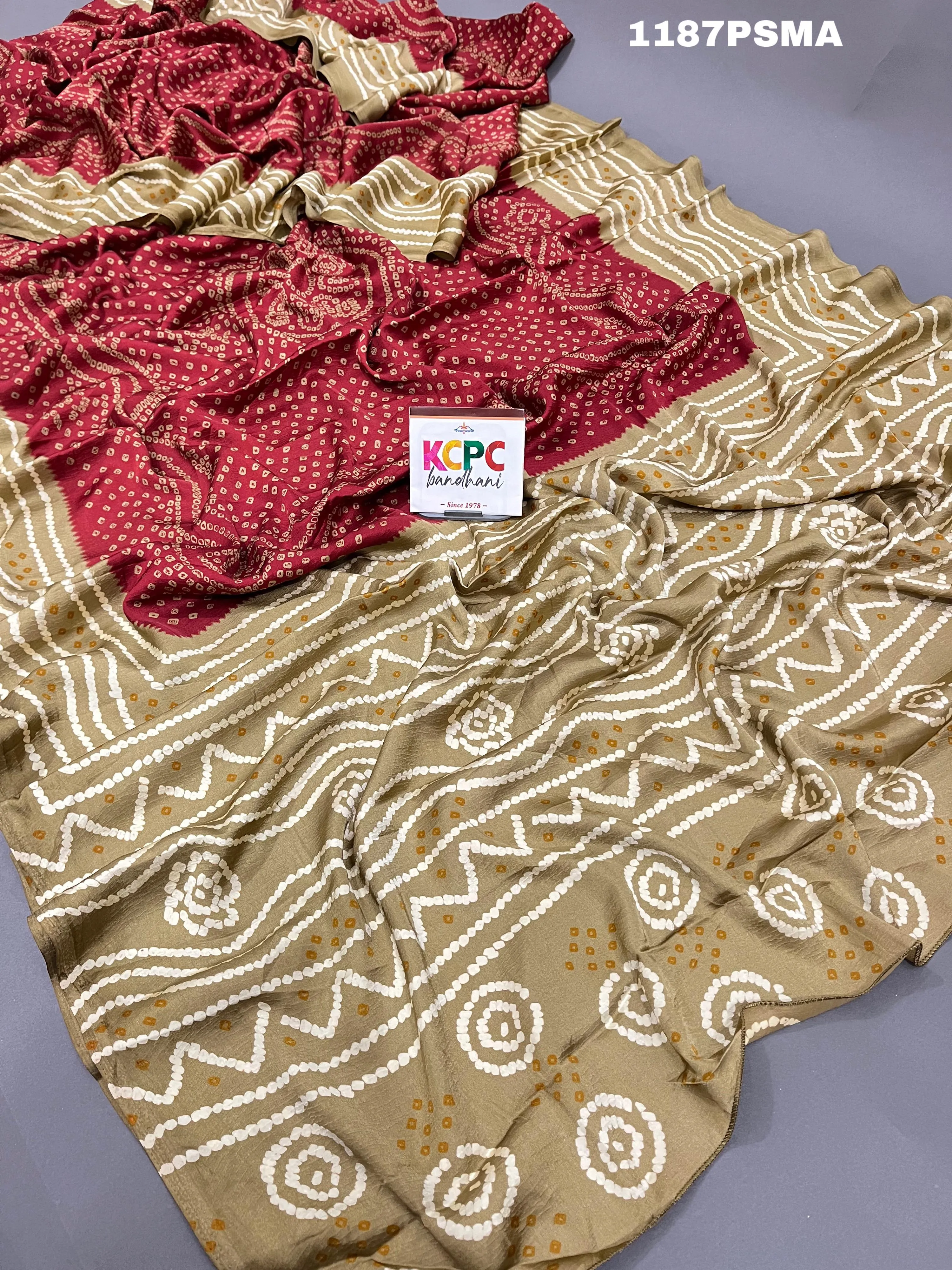 KCPC Launching New Chinon Silk Bandhani Saree,APL Mehroon