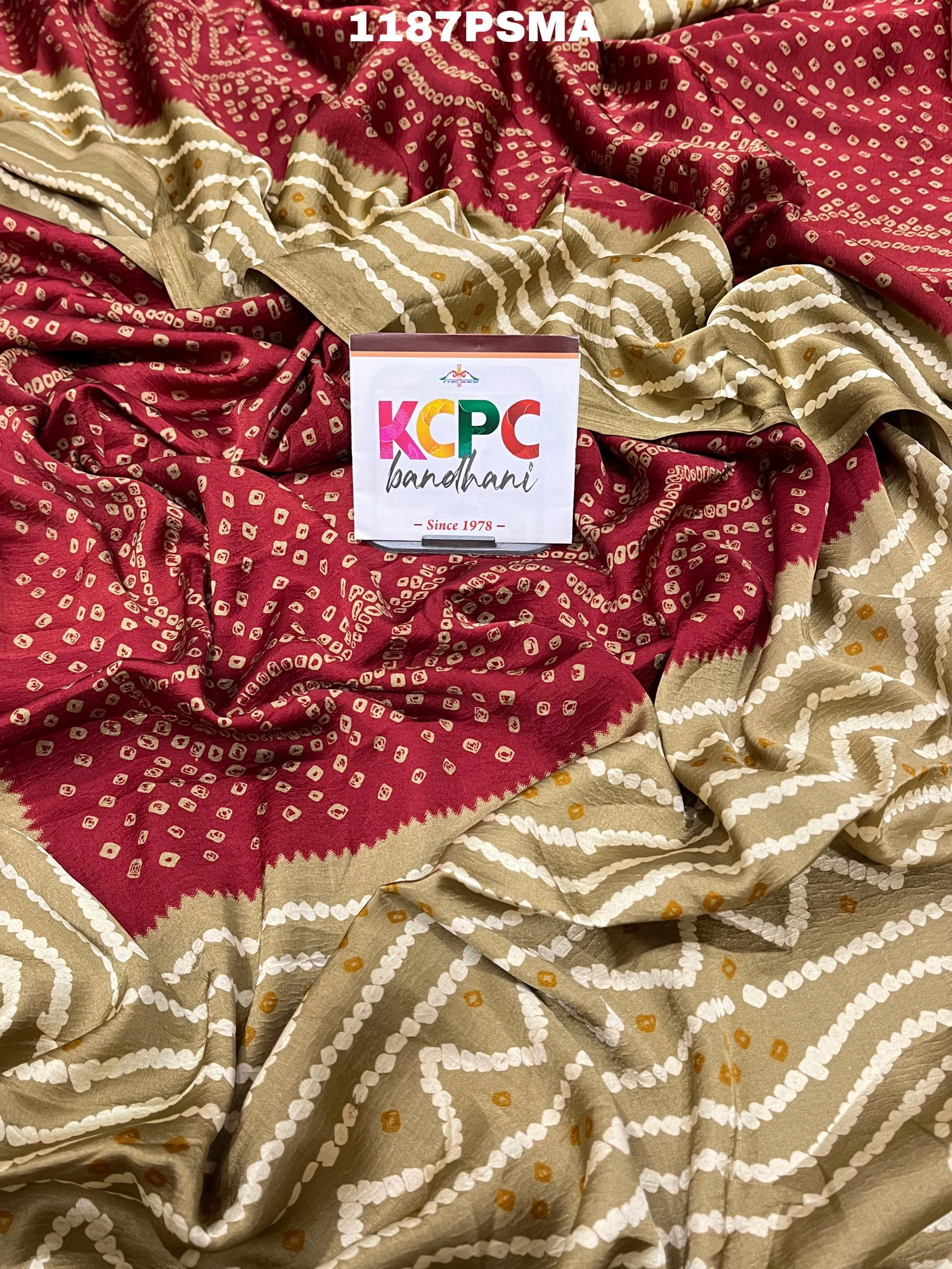 KCPC Launching New Chinon Silk Bandhani Saree,APL Mehroon