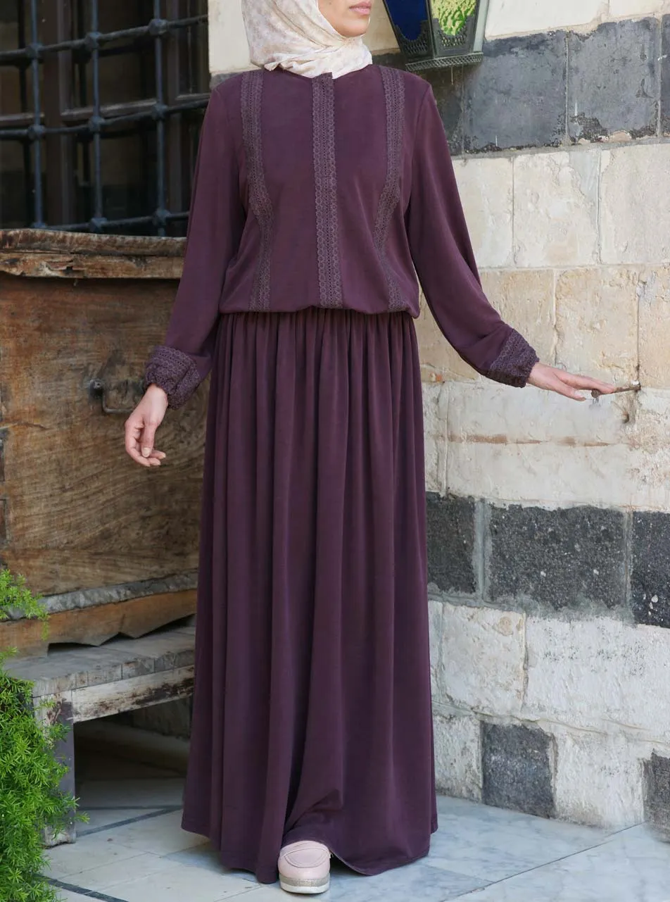 Lace Gathered Waist Abaya