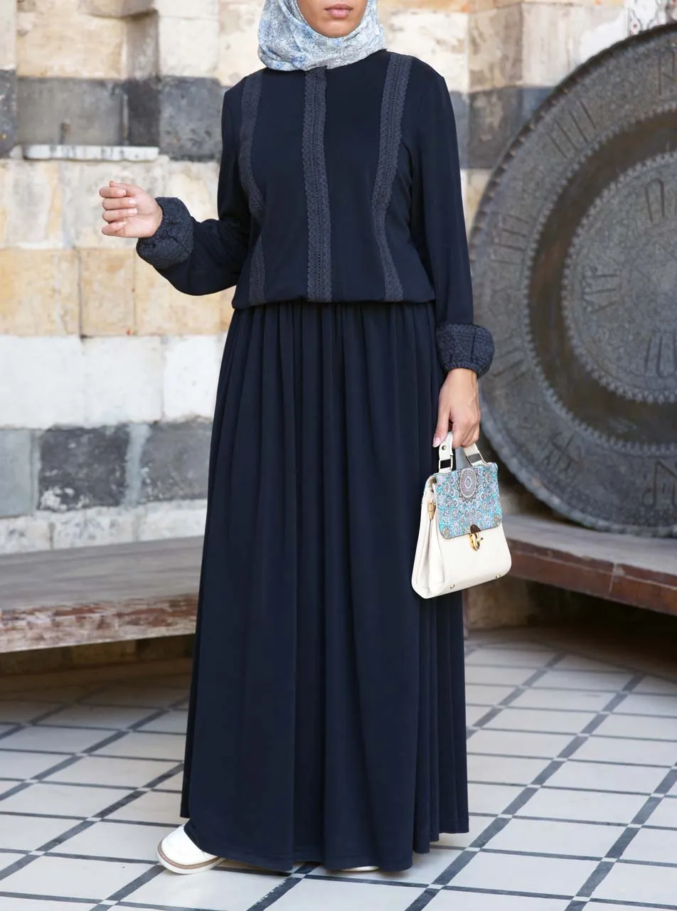 Lace Gathered Waist Abaya