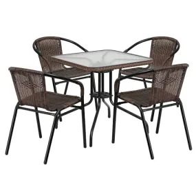 Milan 5 Piece Dark Brown Glass Patio Table Chair Set