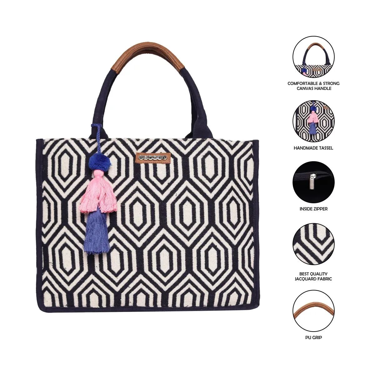 Navy Color Shopper Bags With Pu Or Canvas Handle