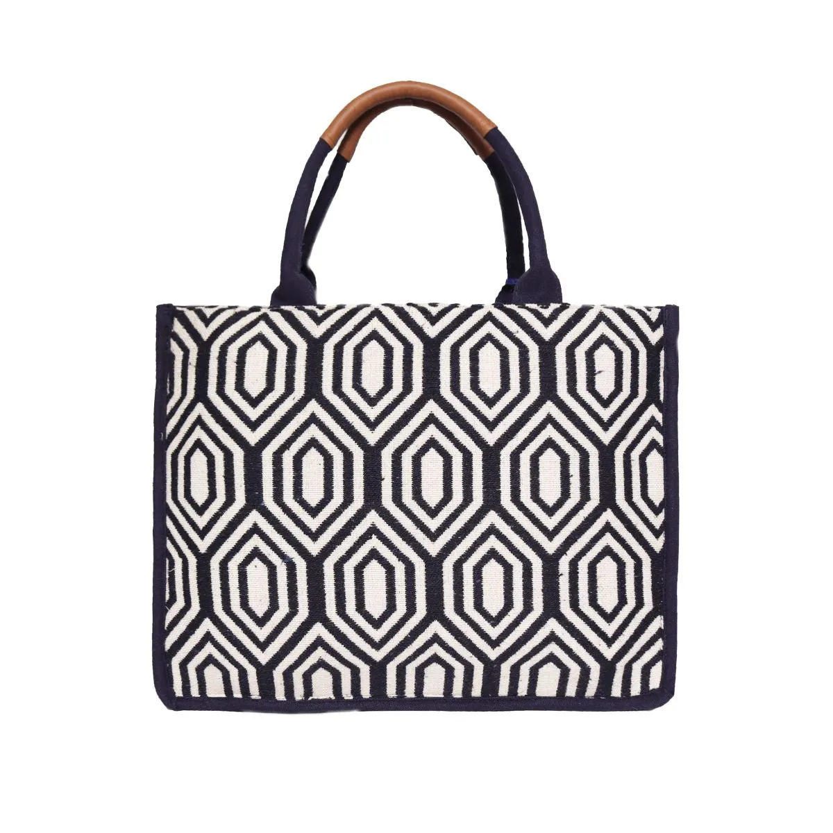 Navy Color Shopper Bags With Pu Or Canvas Handle