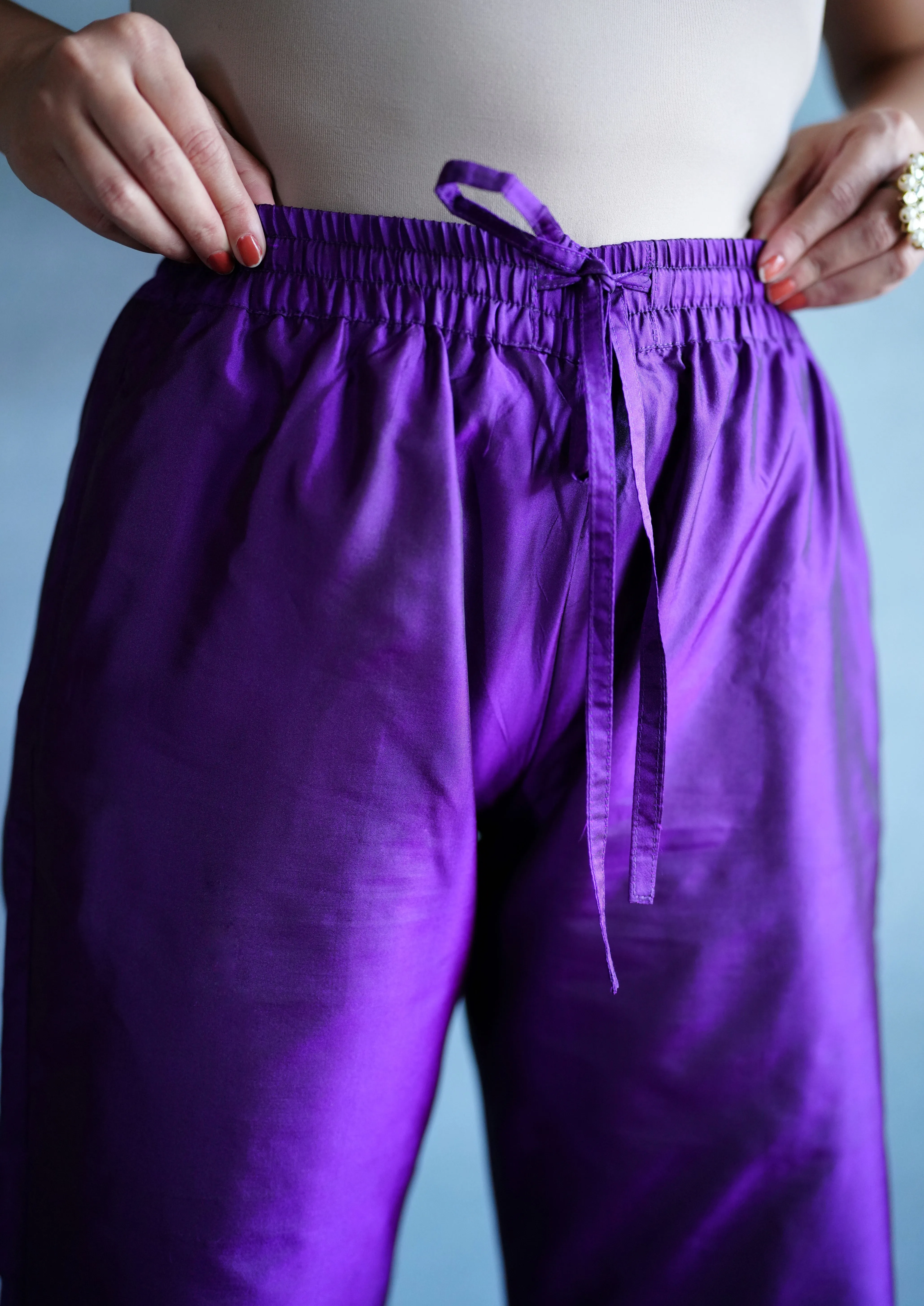 Nyla x Tyohaar | Purple Art Silk Pants