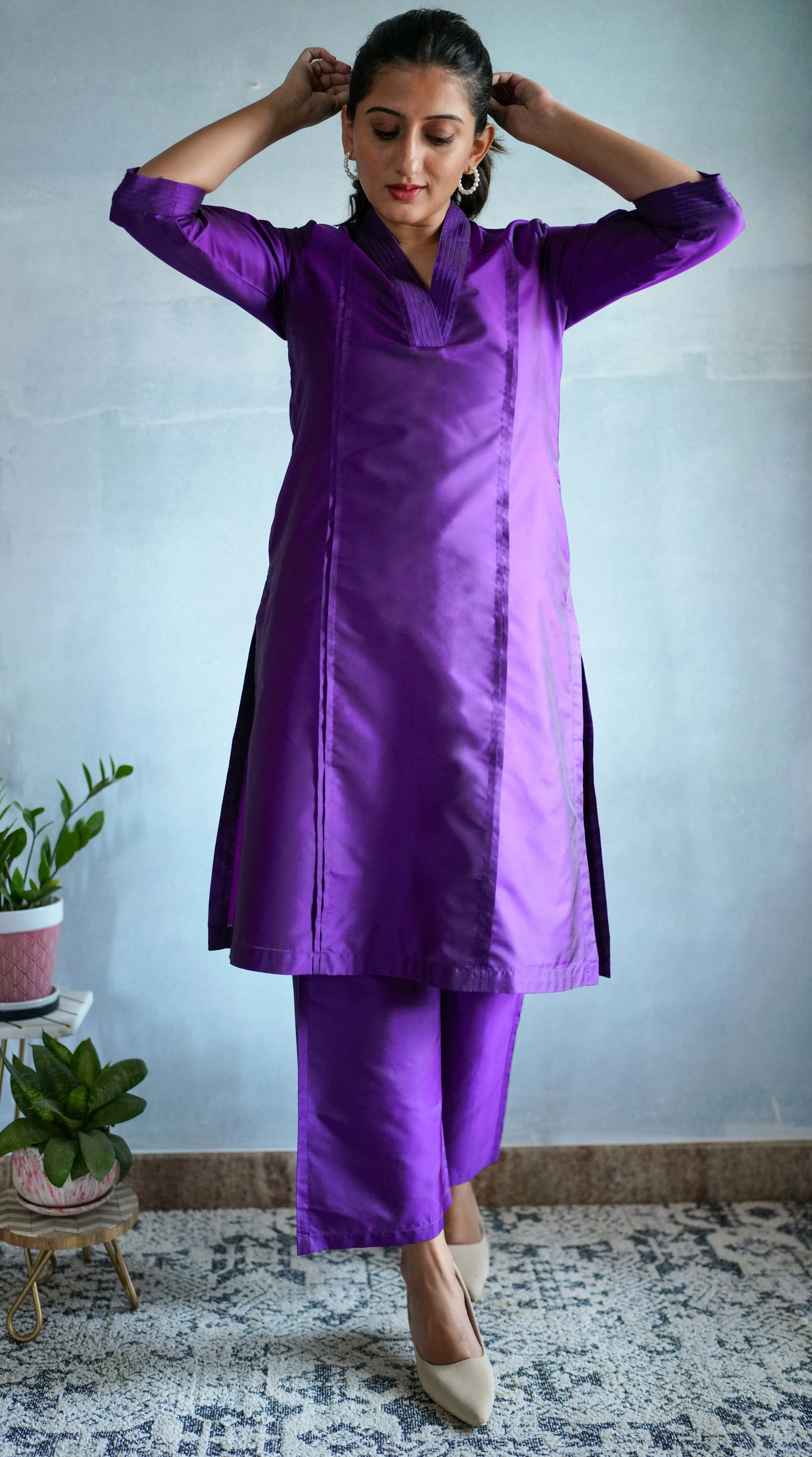 Nyla x Tyohaar | Purple Art Silk Pants