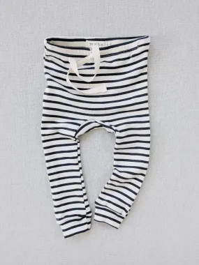 organic cotton drawstring striped leggings - natural/charcoal