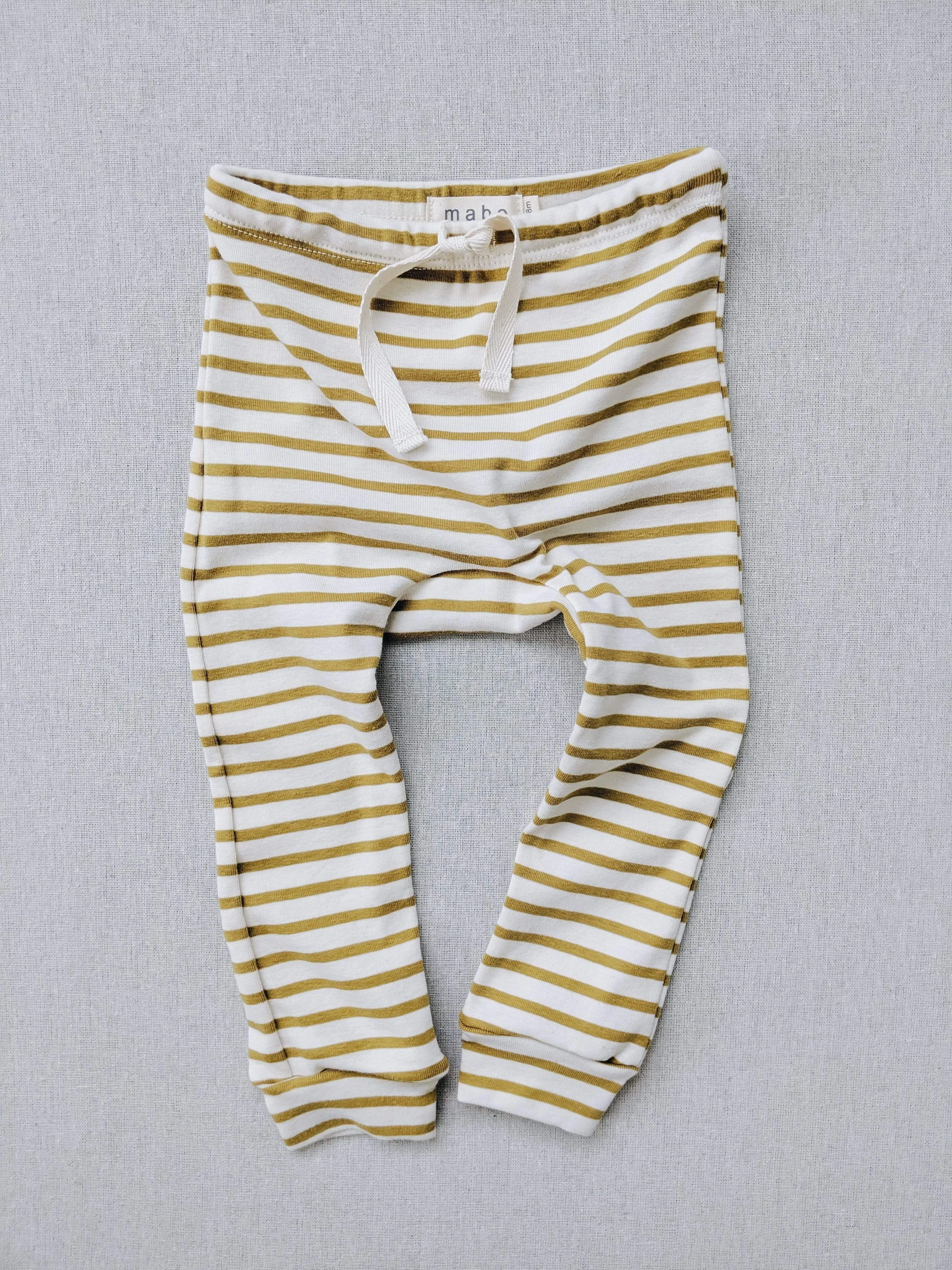 organic cotton drawstring striped leggings - natural/chartreuse