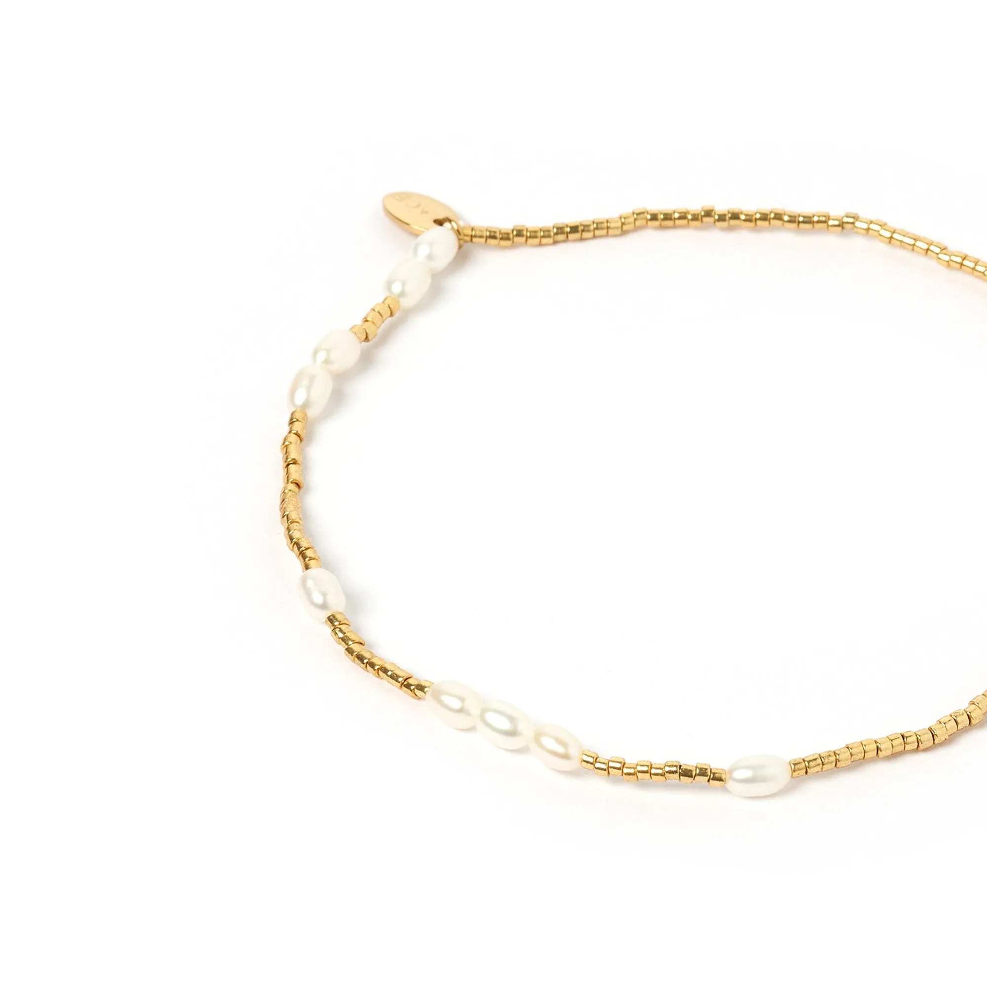 Poppy Pearl & Glass Beaded Anklet - Gold