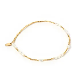 Poppy Pearl & Glass Beaded Anklet - Gold