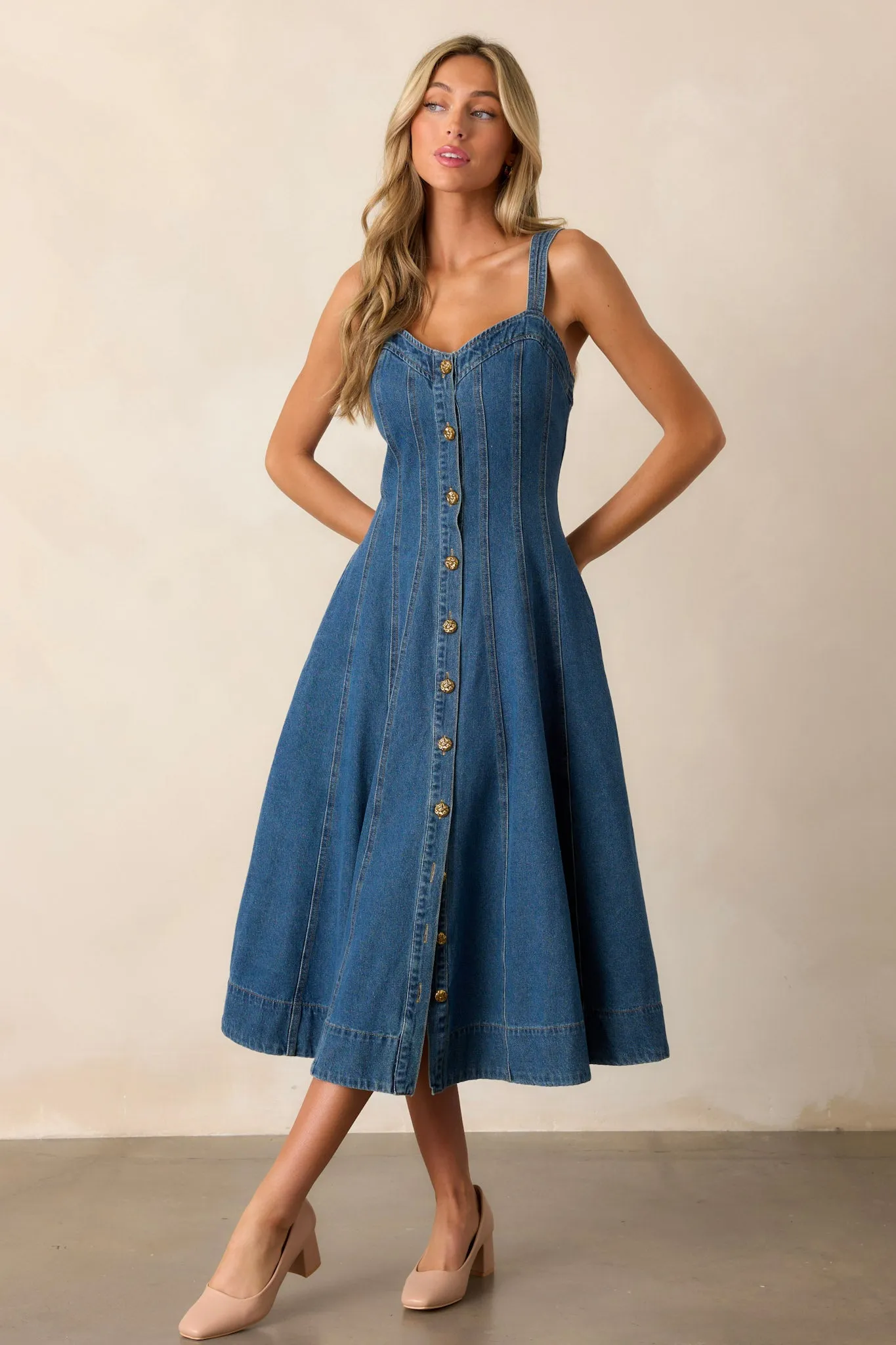 Quiet Moments Dark Wash Denim Midi Dress