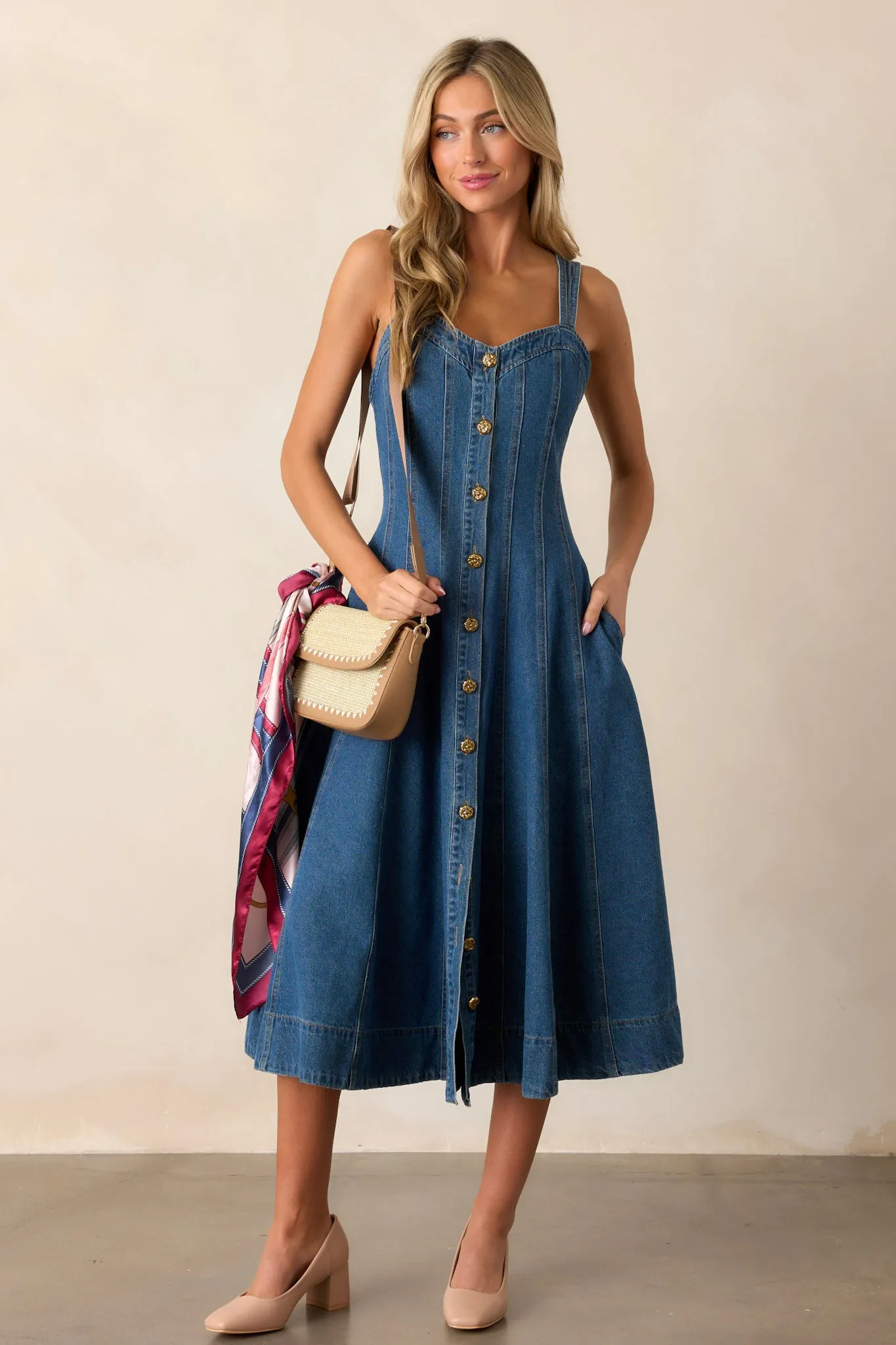 Quiet Moments Dark Wash Denim Midi Dress