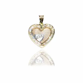 "LOVE" Tri-Color Heart CZ Pendant (14K)