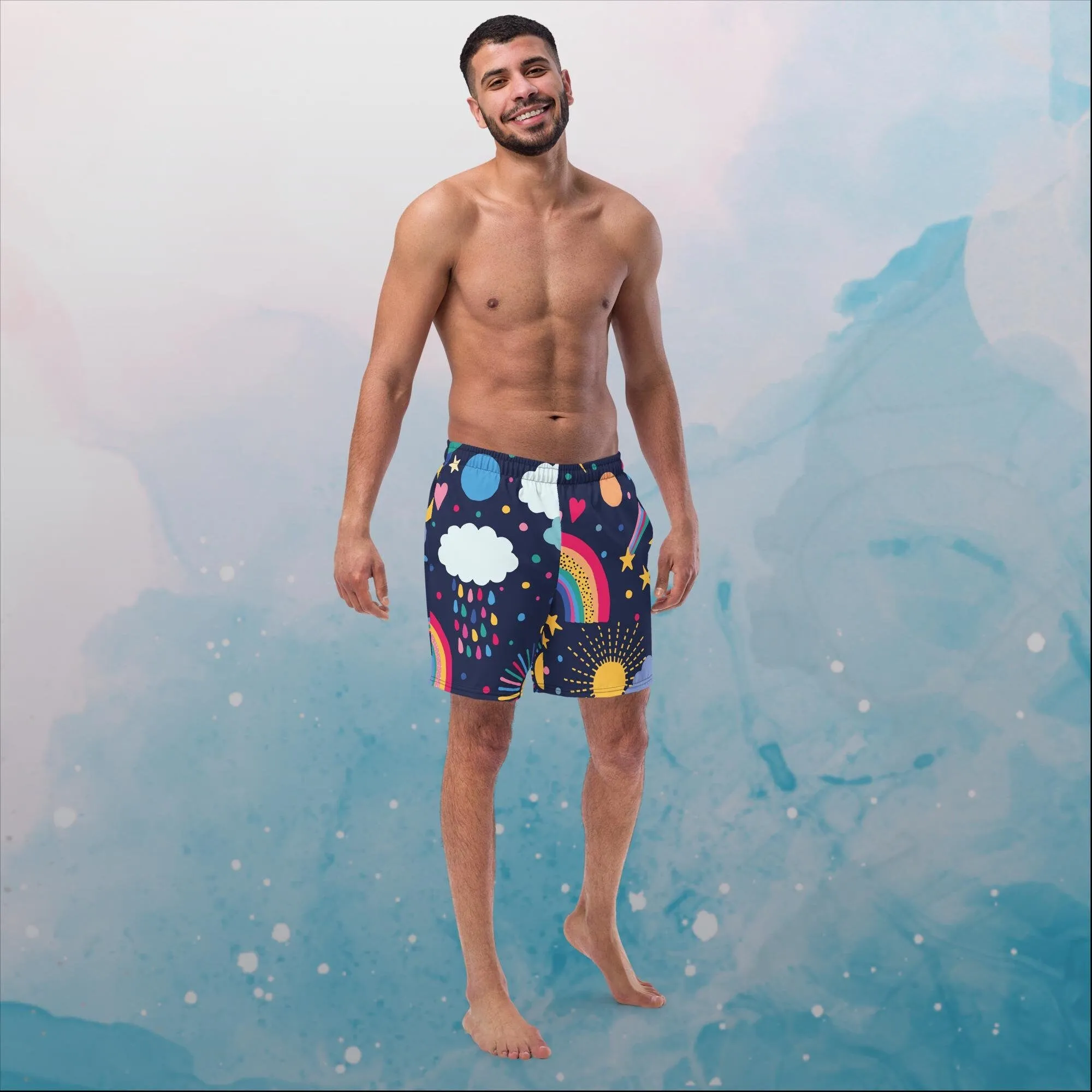 Rainbows and Storm Clouds Mens Swim Trunks