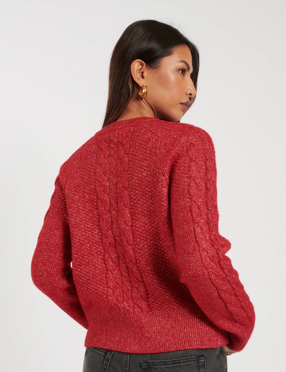 Red Cable Knitted Cardigan