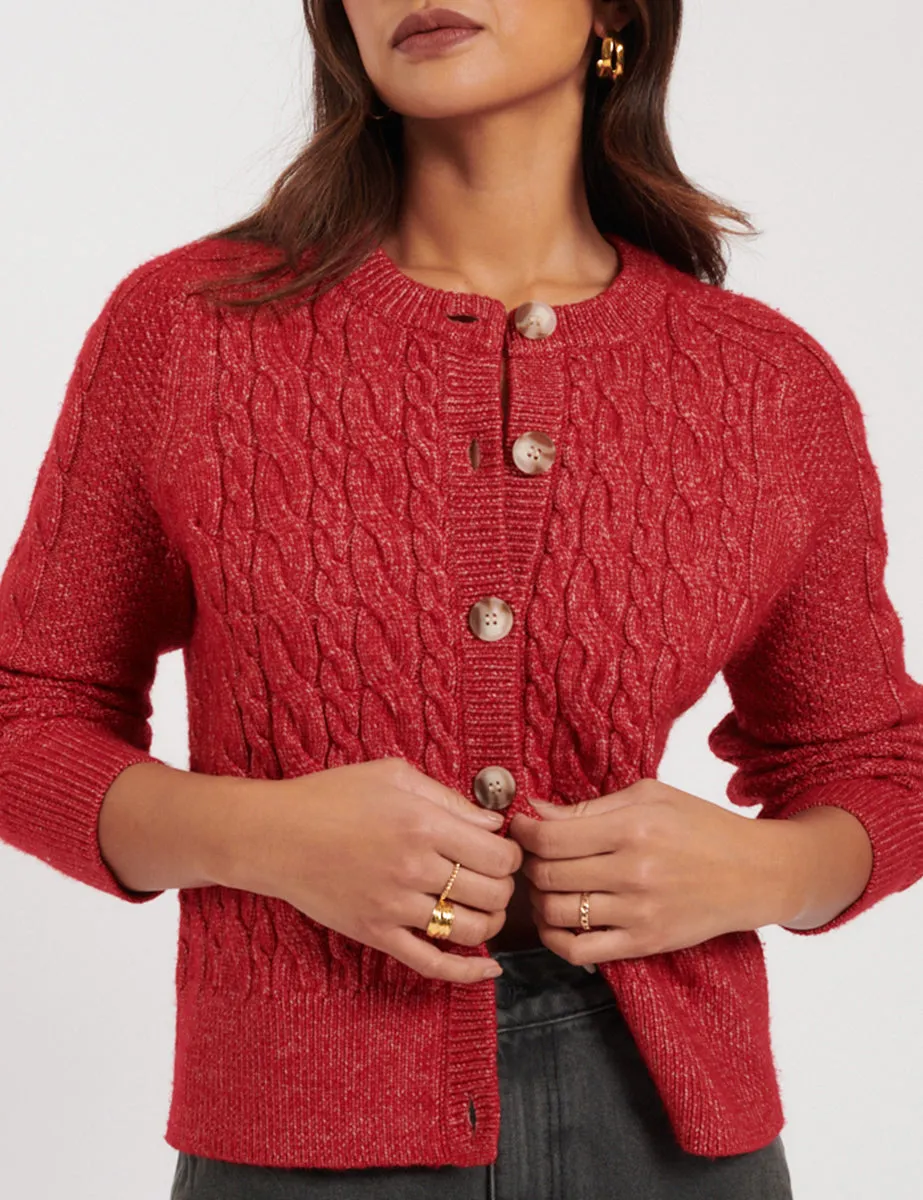 Red Cable Knitted Cardigan