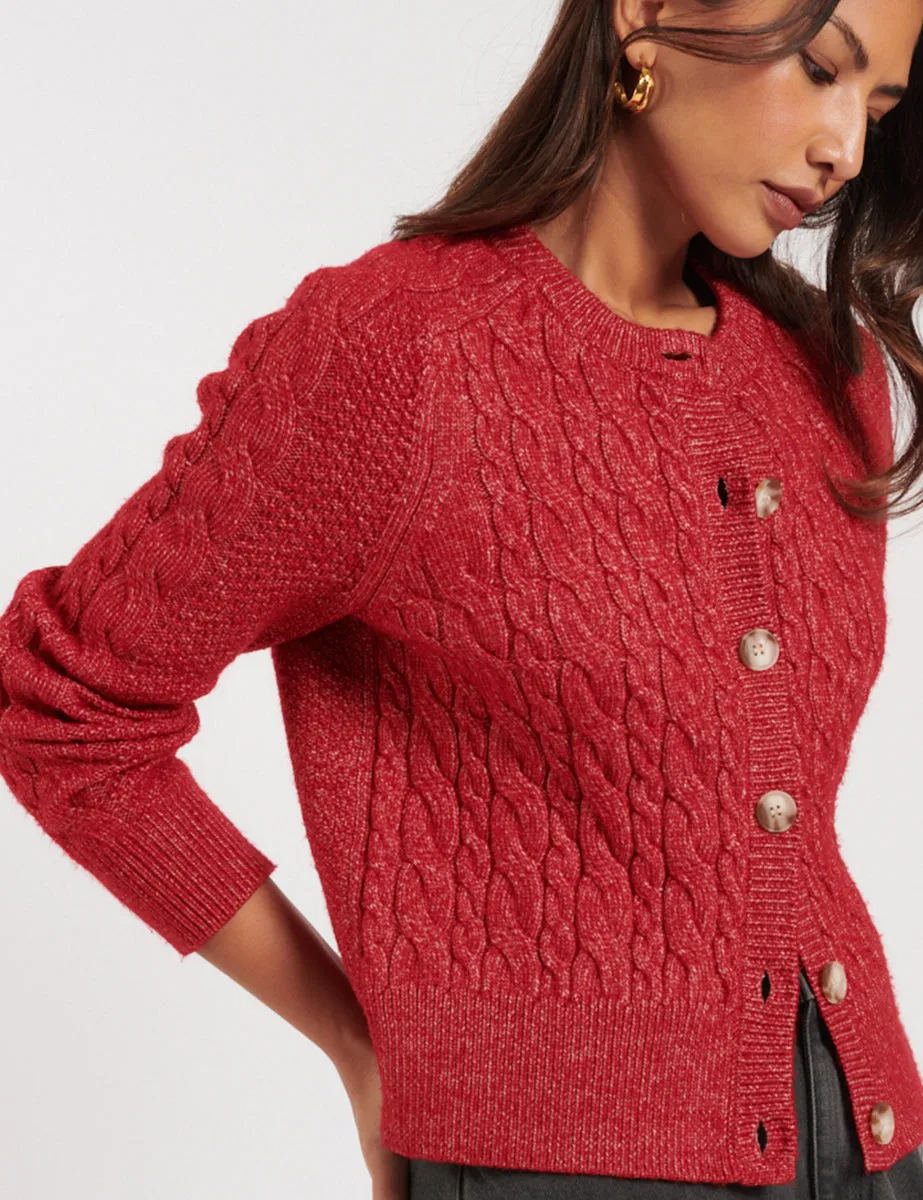 Red Cable Knitted Cardigan