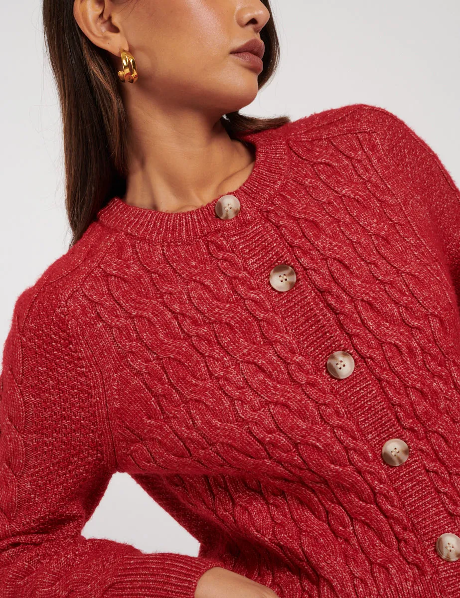 Red Cable Knitted Cardigan