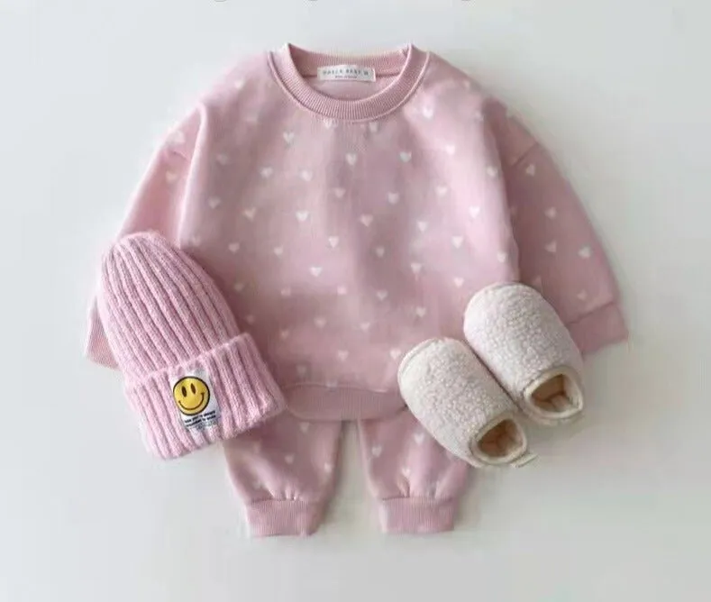 Rose Heart Cartoon Print Sweatshirt and Joggers Set - Kids Sizes 9M-6Y