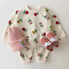 Rose Heart Cartoon Print Sweatshirt and Joggers Set - Kids Sizes 9M-6Y