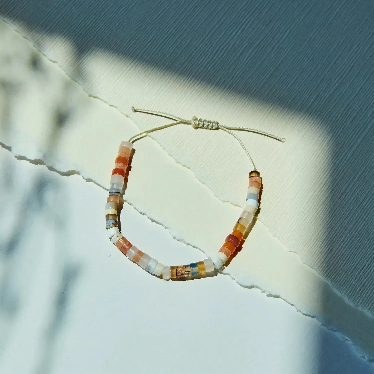 sand dune bead bracelet - beige cord with gemstone beads