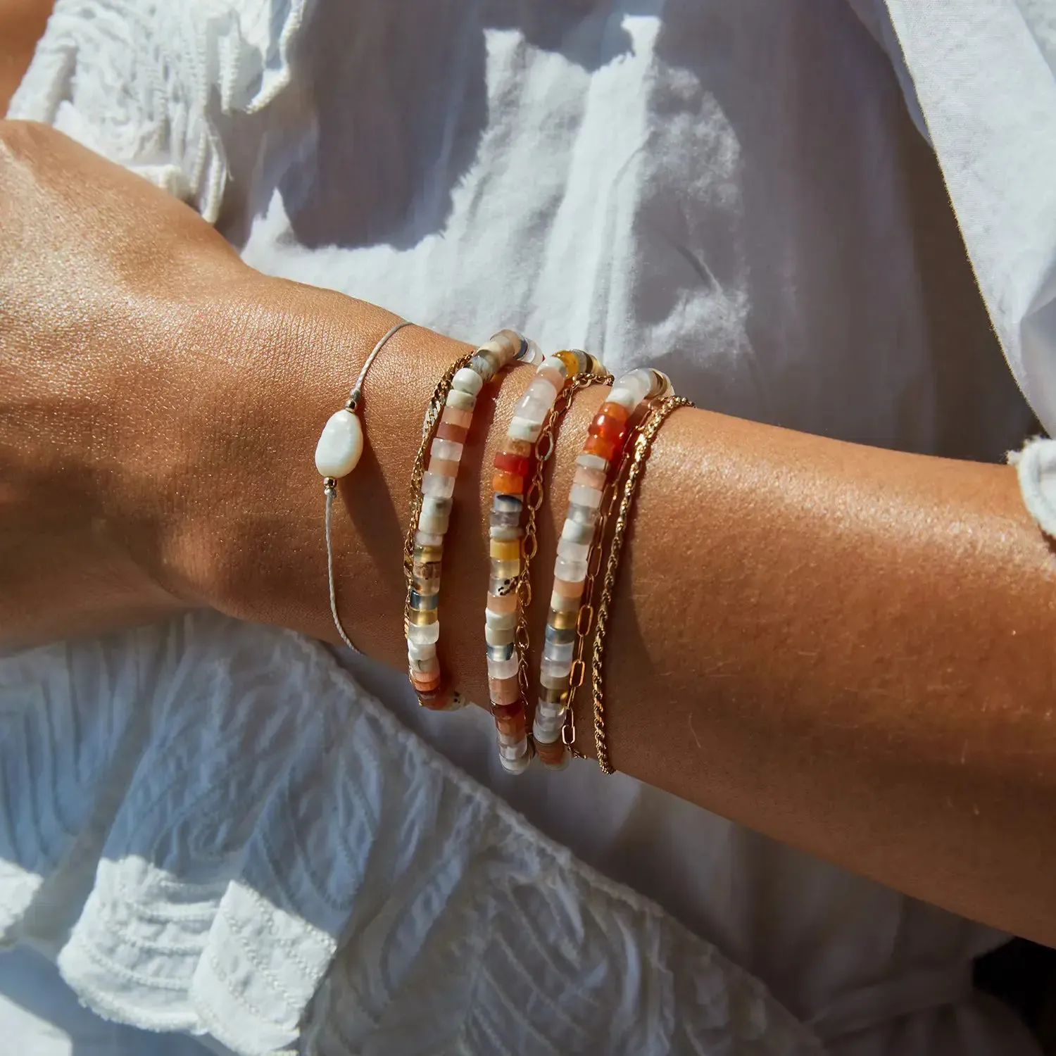 sand dune bead bracelet - beige cord with gemstone beads