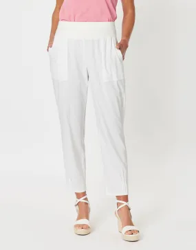 Sarah Rib Waist Linen Pants - White