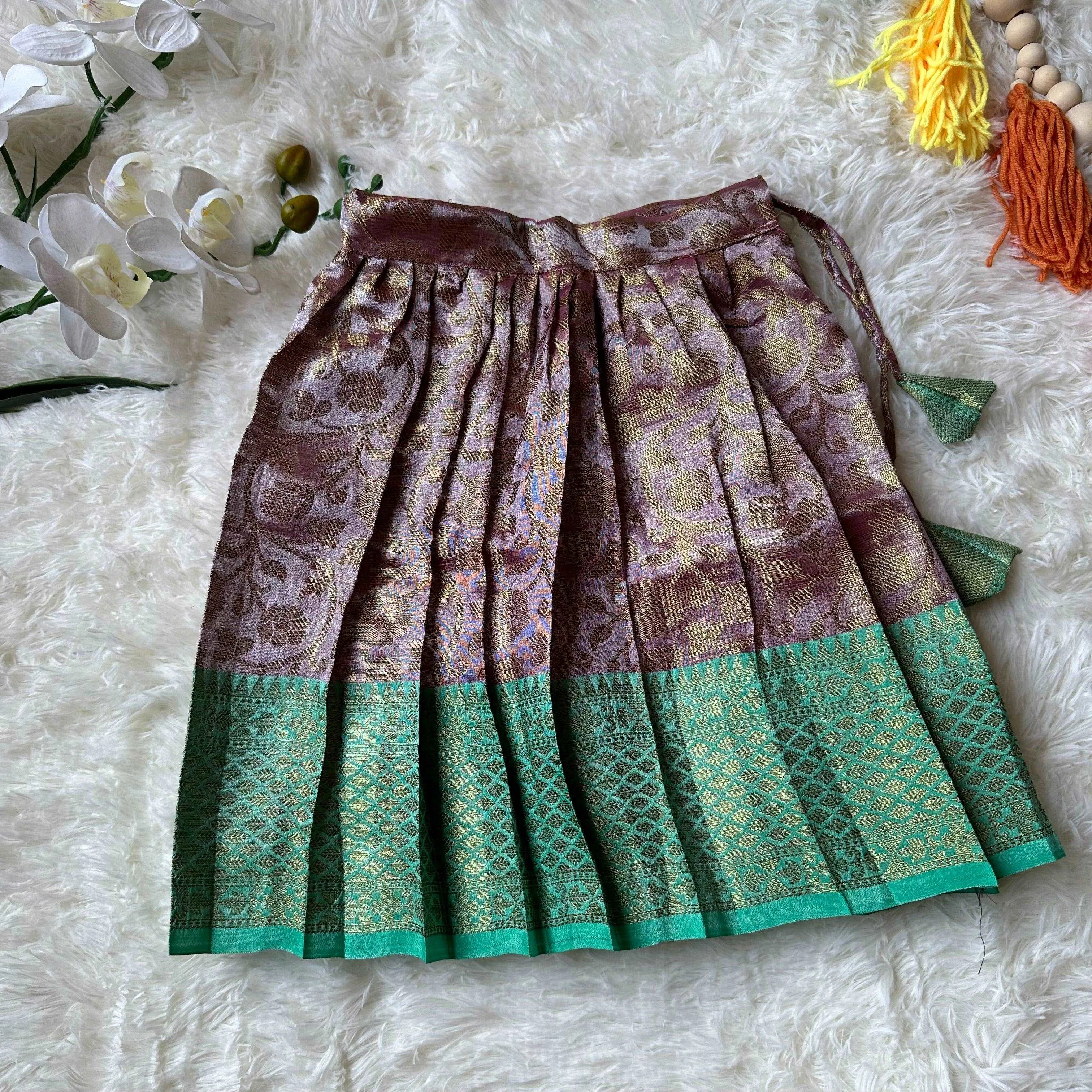 Sea Blue Katan Silk Lehenga | 6-12 Months