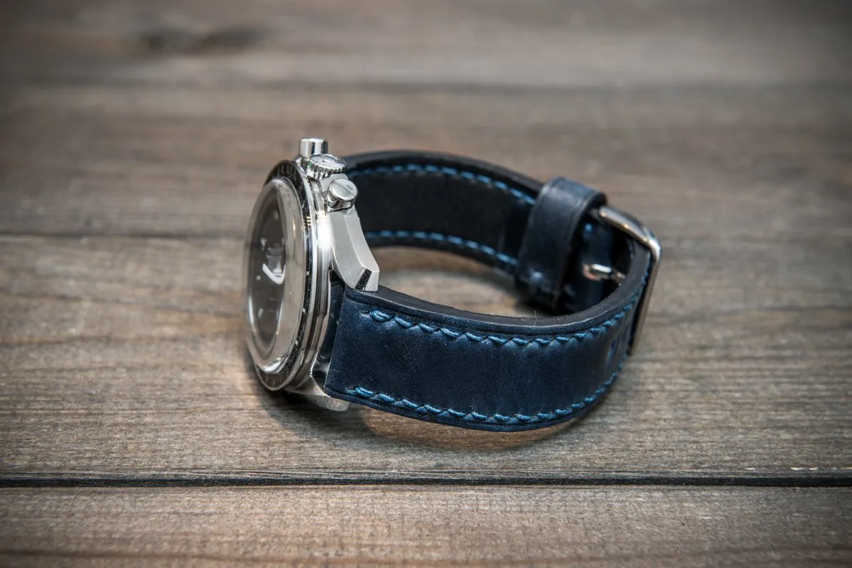 Shell Cordovan leather watch strap , Night Blue. Handmade in Finland - 10 mm, 12 mm, 14 mm, 16mm, 17 mm, 18mm, 19 mm, 20mm, 21 mm, 22mm, 23 mm, 24mm, 25 mm, 26 mm.