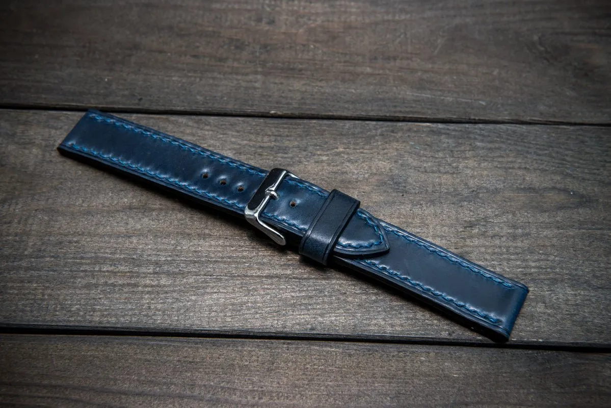 Shell Cordovan leather watch strap , Night Blue. Handmade in Finland - 10 mm, 12 mm, 14 mm, 16mm, 17 mm, 18mm, 19 mm, 20mm, 21 mm, 22mm, 23 mm, 24mm, 25 mm, 26 mm.