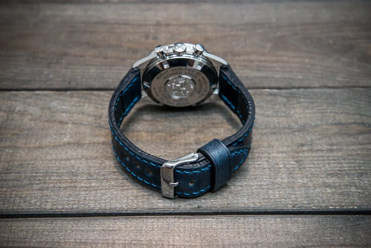 Shell Cordovan leather watch strap , Night Blue. Handmade in Finland - 10 mm, 12 mm, 14 mm, 16mm, 17 mm, 18mm, 19 mm, 20mm, 21 mm, 22mm, 23 mm, 24mm, 25 mm, 26 mm.