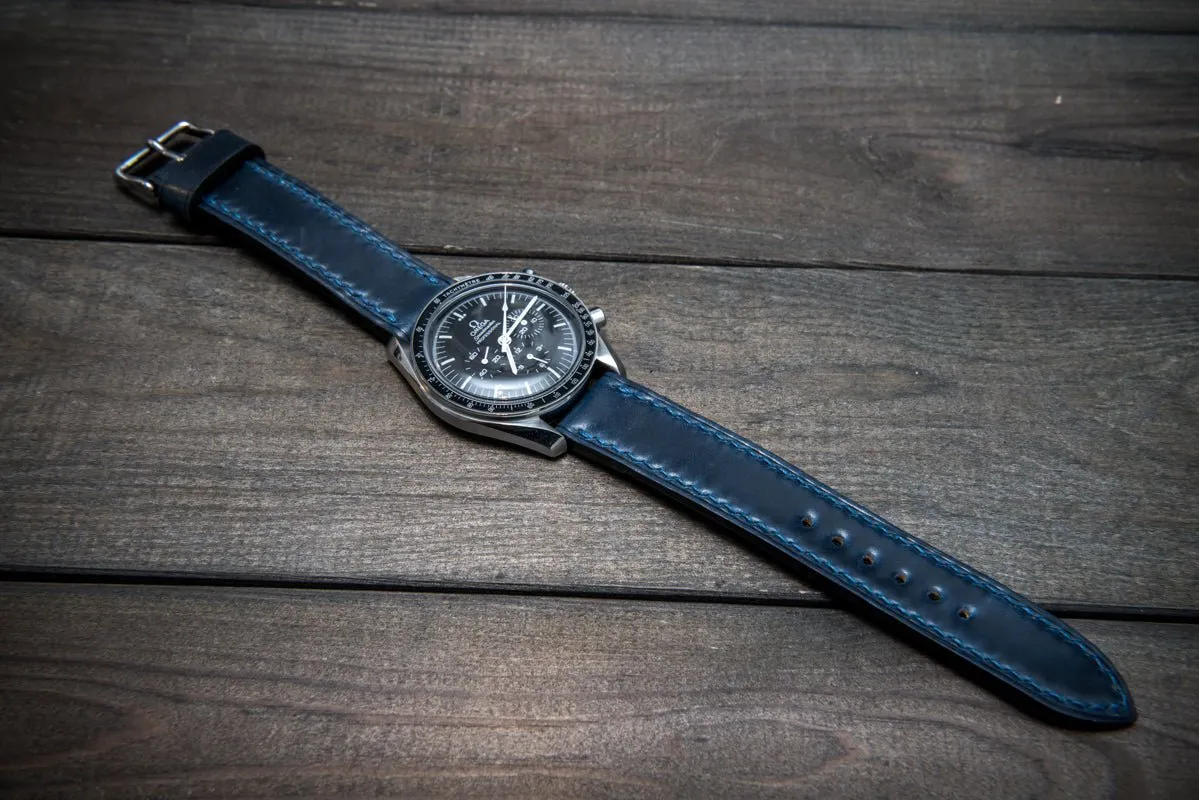 Shell Cordovan leather watch strap , Night Blue. Handmade in Finland - 10 mm, 12 mm, 14 mm, 16mm, 17 mm, 18mm, 19 mm, 20mm, 21 mm, 22mm, 23 mm, 24mm, 25 mm, 26 mm.