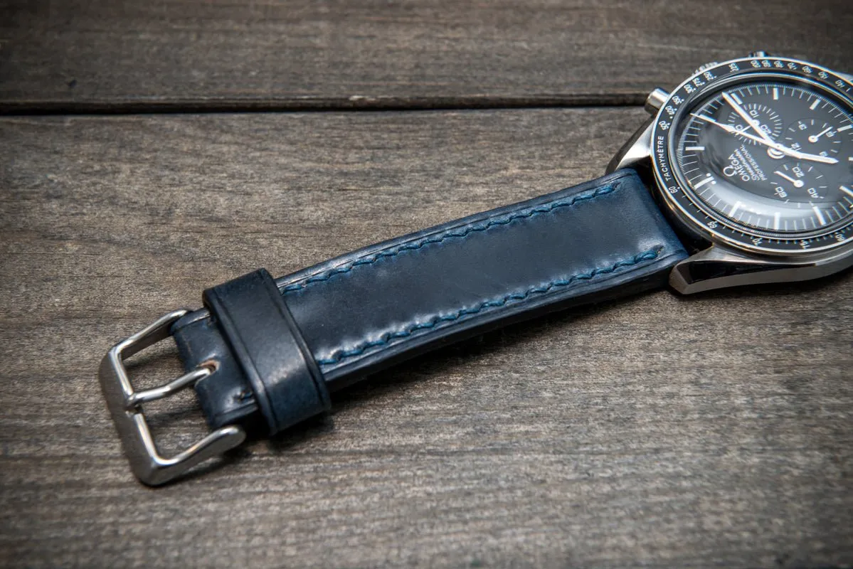 Shell Cordovan leather watch strap , Night Blue. Handmade in Finland - 10 mm, 12 mm, 14 mm, 16mm, 17 mm, 18mm, 19 mm, 20mm, 21 mm, 22mm, 23 mm, 24mm, 25 mm, 26 mm.