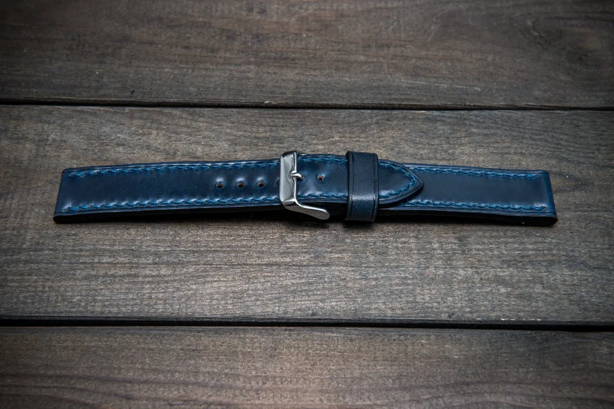 Shell Cordovan leather watch strap , Night Blue. Handmade in Finland - 10 mm, 12 mm, 14 mm, 16mm, 17 mm, 18mm, 19 mm, 20mm, 21 mm, 22mm, 23 mm, 24mm, 25 mm, 26 mm.