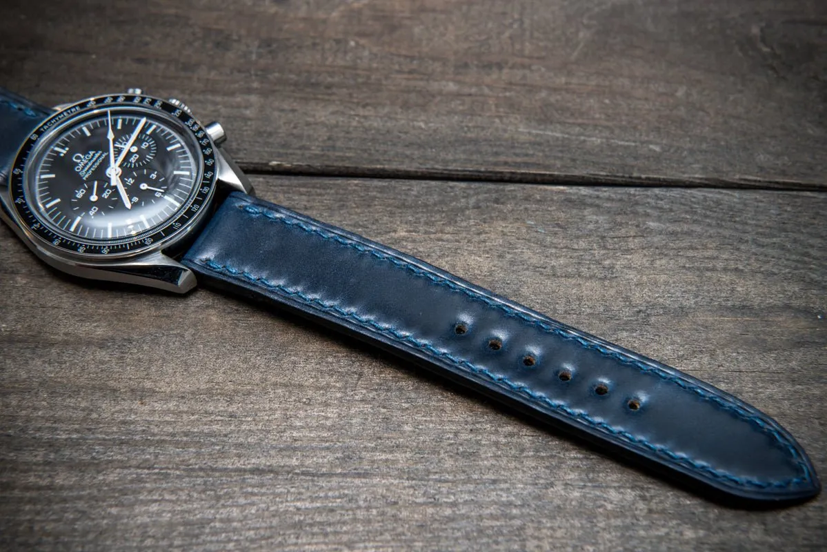 Shell Cordovan leather watch strap , Night Blue. Handmade in Finland - 10 mm, 12 mm, 14 mm, 16mm, 17 mm, 18mm, 19 mm, 20mm, 21 mm, 22mm, 23 mm, 24mm, 25 mm, 26 mm.