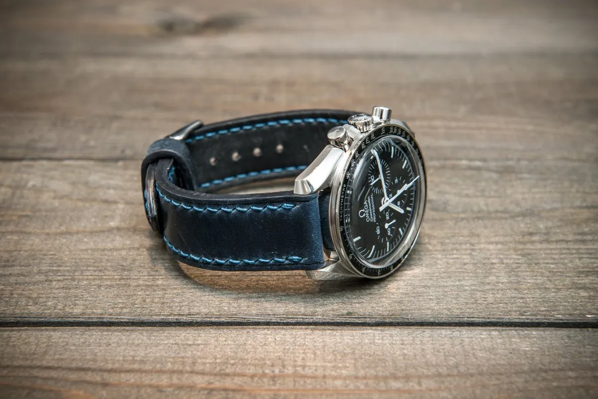 Shell Cordovan leather watch strap , Night Blue. Handmade in Finland - 10 mm, 12 mm, 14 mm, 16mm, 17 mm, 18mm, 19 mm, 20mm, 21 mm, 22mm, 23 mm, 24mm, 25 mm, 26 mm.