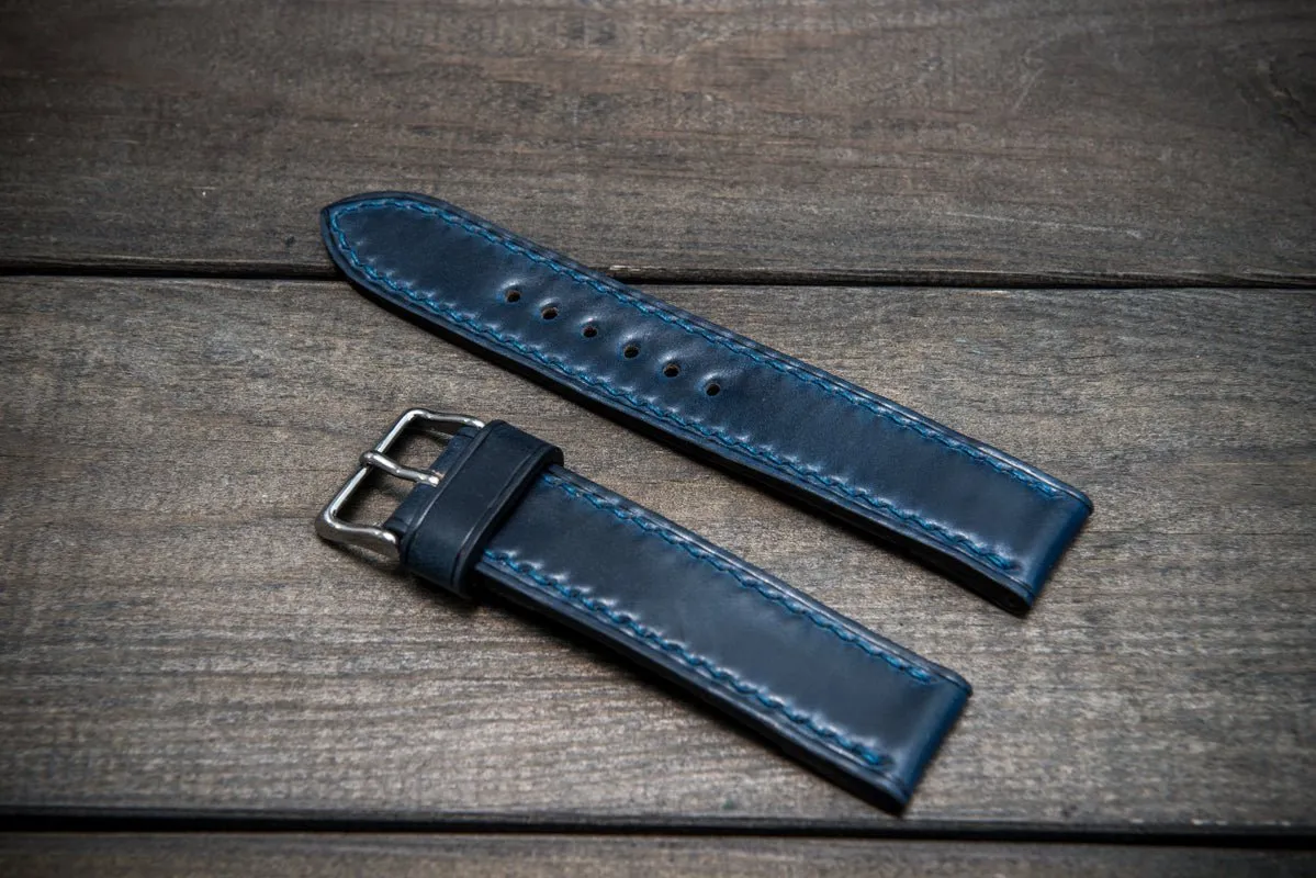 Shell Cordovan leather watch strap , Night Blue. Handmade in Finland - 10 mm, 12 mm, 14 mm, 16mm, 17 mm, 18mm, 19 mm, 20mm, 21 mm, 22mm, 23 mm, 24mm, 25 mm, 26 mm.